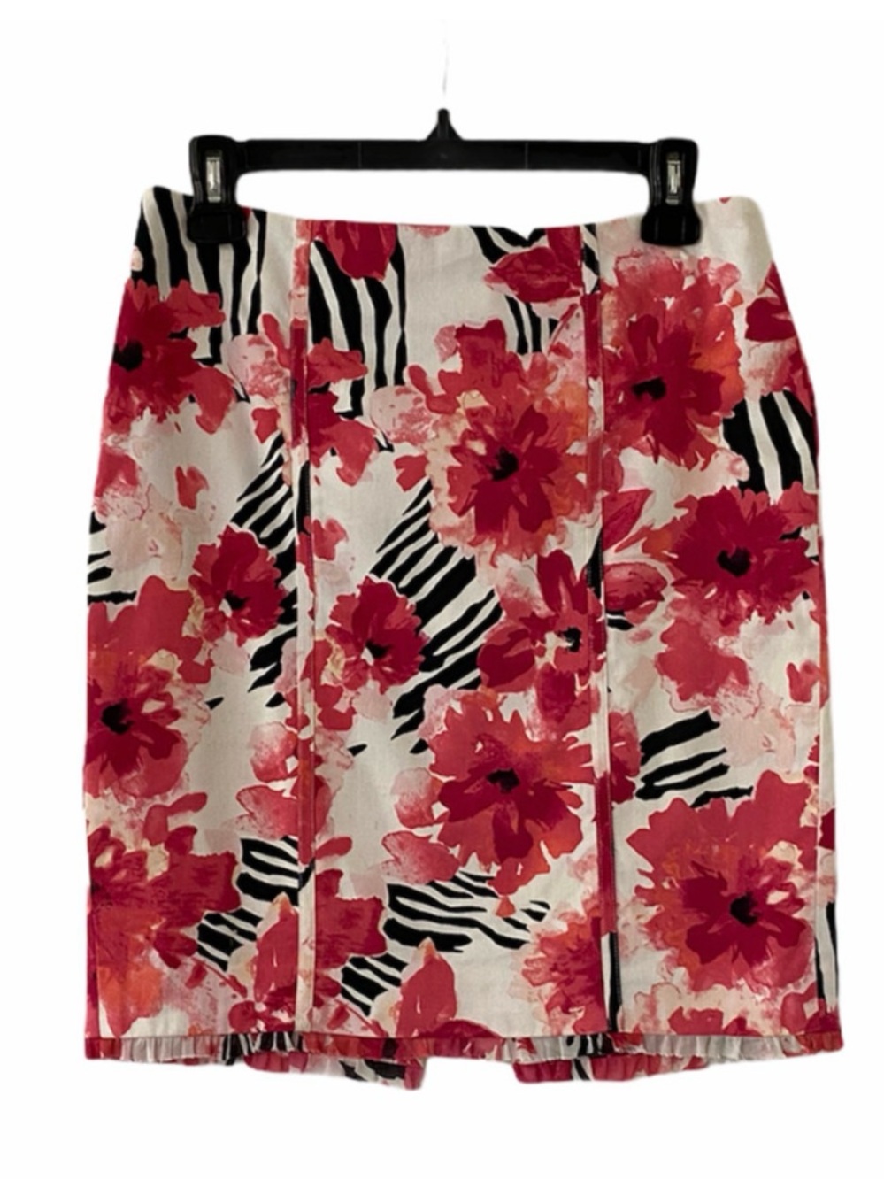 White House Black Market Red Floral & Zebra Stripe Pencil Skirt